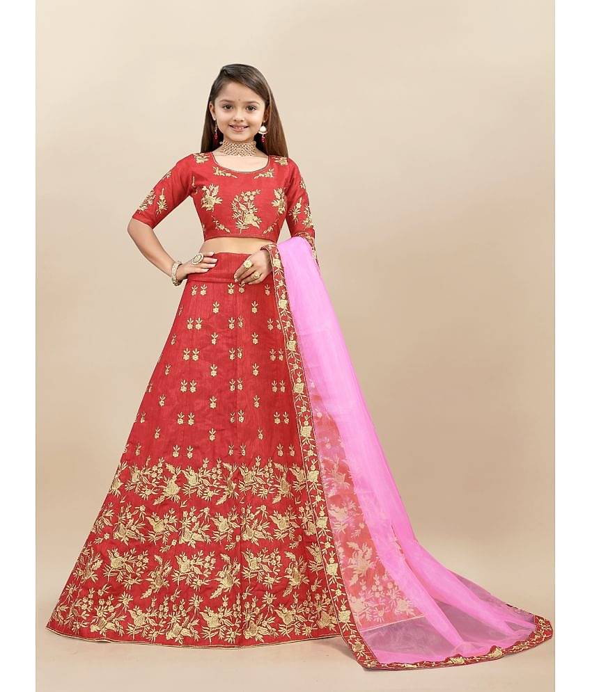 A TO Z CART Silk Lehenga Choli Set For Girls ( Pack of 1 , Red )