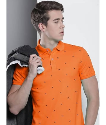 Merriment Pack of 1 Cotton Blend Regular Fit Printed Half Sleeves Men's Polo T Shirt ( Orange )