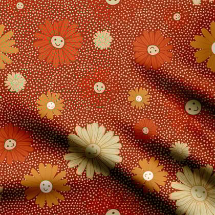 Retro Petal Perfection Print Fabric-Cotton