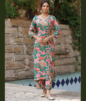 Royal Export Viscose Printed Kurti With Palazzo Women's Stitched Salwar Suit - Green ( Pack of 1 )
