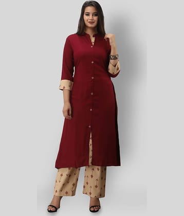 MAUKA - Maroon Front Slit Rayon Women's Stitched Salwar Suit ( Pack of 1 )