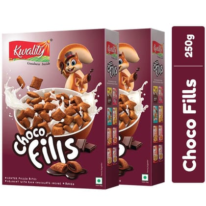 Kwality Choco Fills, Zero% Maida Chocolate Flavor, Center Filled Bites, Crunchy With Rich Chocolate Inside 250G (Pack Of 2)