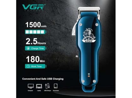 VGR V-679 Professional Salon Series Hair Clipper Trimmer 180 min Runtime 4 Length Settings (Blue)