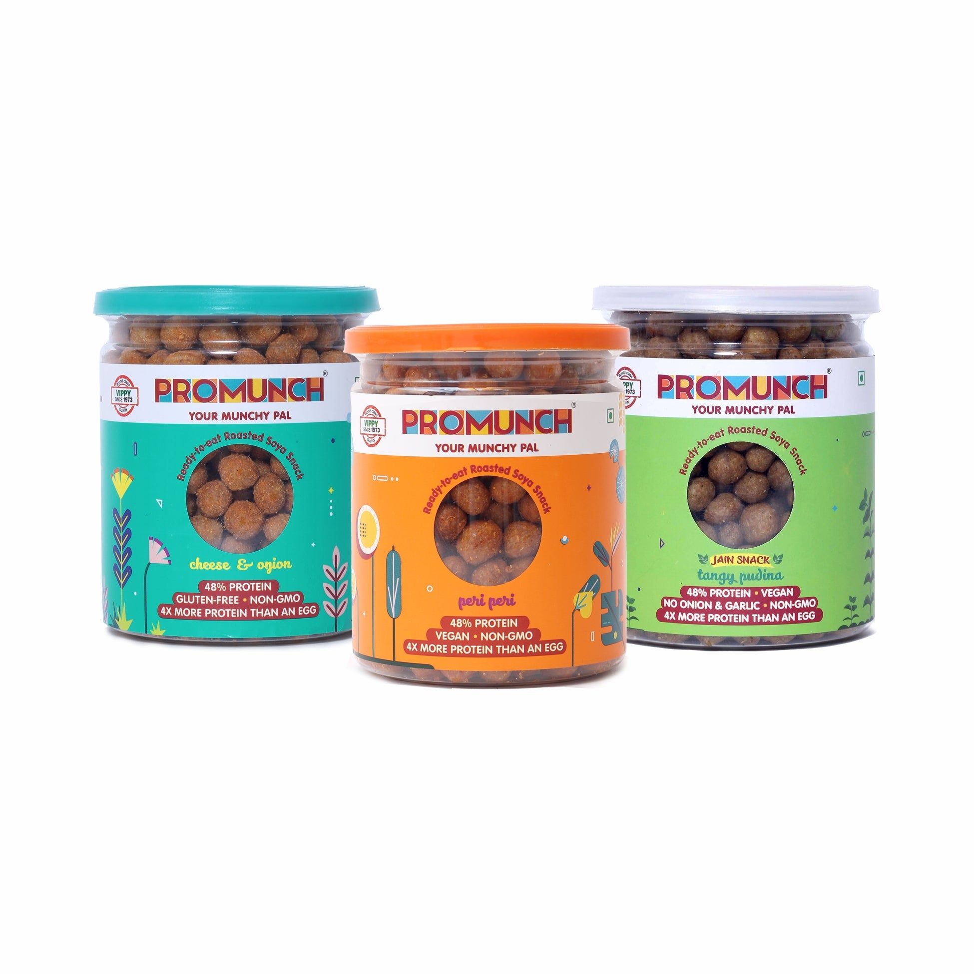 Variety Pack Protein Snacks (Cheese & Onion, Peri Peri, Tangy Pudina )-150gm x 3