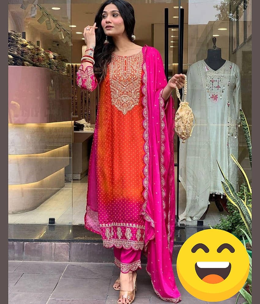 YASHASVI ENTERPRISE Women Silk Embroidered Straight Kurti With Pants ( Pink )