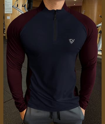 Eyebogler Polyester Regular Fit Colorblock Full Sleeves Men's High Neck T-Shirt - Maroon ( Pack of 1 )