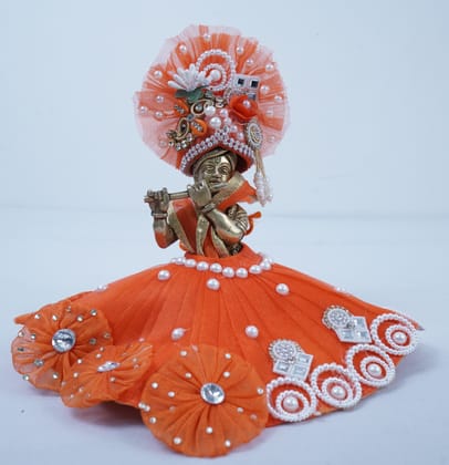 Orange Pearl & Stone Embellished Net Laddu Gopal Dress Set