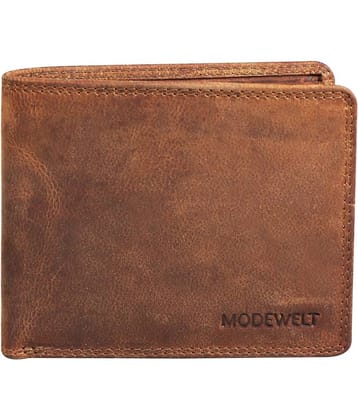 MODEWELT Brown Leather Men's Two Fold Wallet ( Pack of 1 )