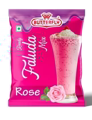 Butterfly Ready Faluda Mix (Rose Pouch) (Weight - 90g) by Butterfly Dessert Mixes and Bakery Needs.