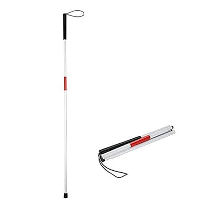FAIRBIZPS Height Adjustment Walking Stick Blind Stick Aluminium 4 Segment Folding Blind Cane Heavy Duty Blind Stick for Unisex FAIRBIZPS Height Adjustment Walking Stick Blind Stick Aluminium 4 Segment Folding Blind Cane Heavy Duty Blind Stick for Unisex