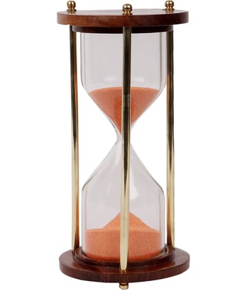 Generic - Brass and Wood Sand Timer (Orange) Showpiece 14 cm