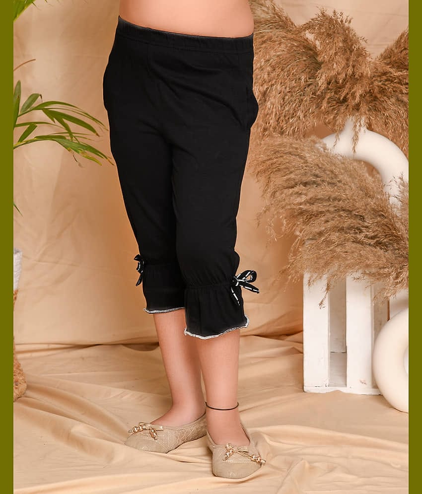 Kids Cave Pack of 1 Girls Cotton Capris ( Black )