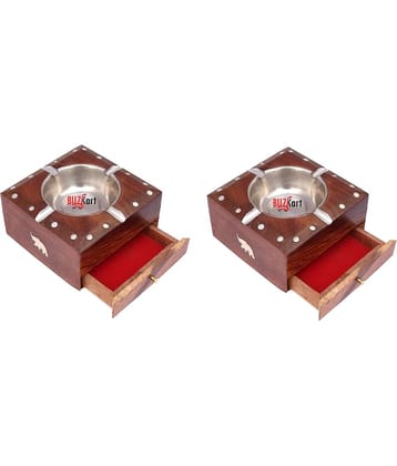 BuzyKart Beautifull Vintage Wooden Ash Trays With Cigarette Drawer (Set Of 2)