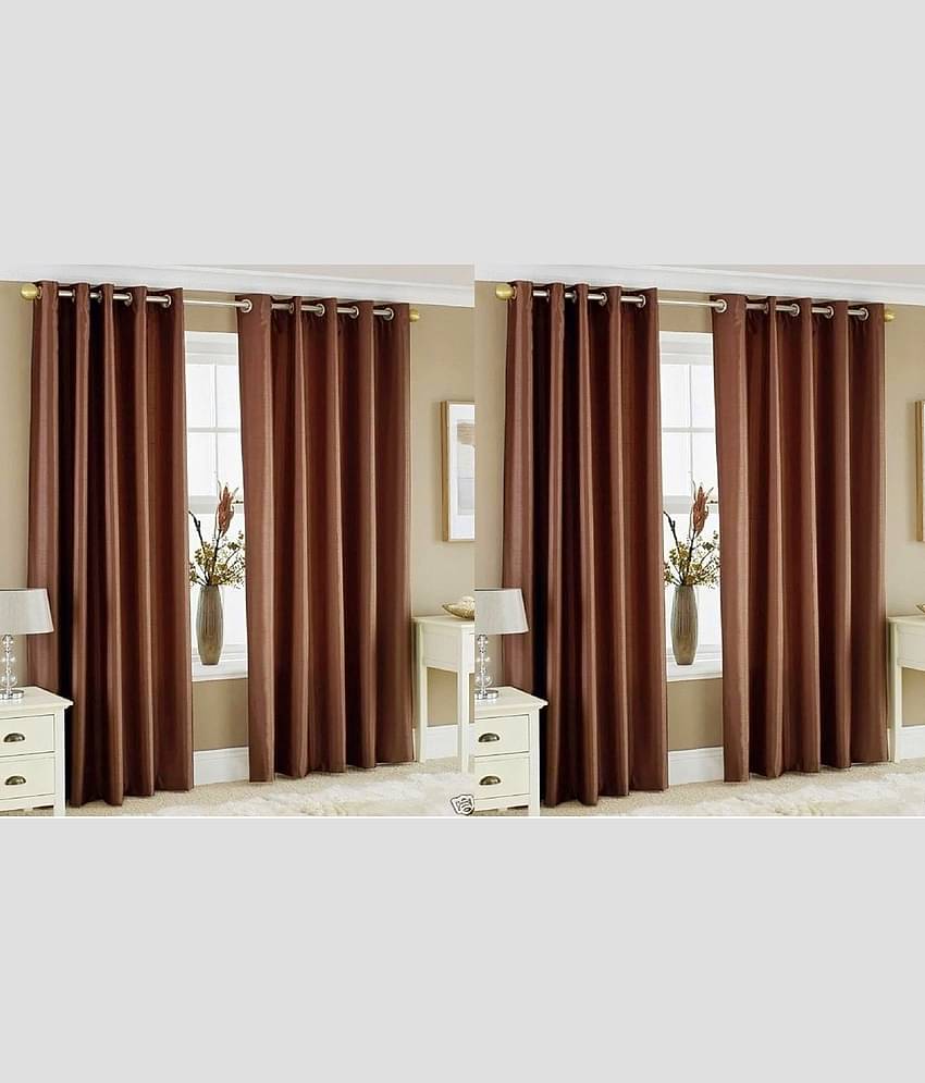 N2C Home Solid Semi-Transparent Eyelet Curtain 7 ft ( Pack of 4 ) - Brown