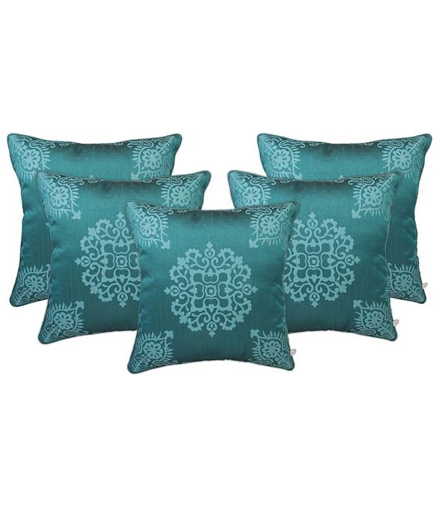 Zubix Green & White Polyester Cushion Covers Set Of 5