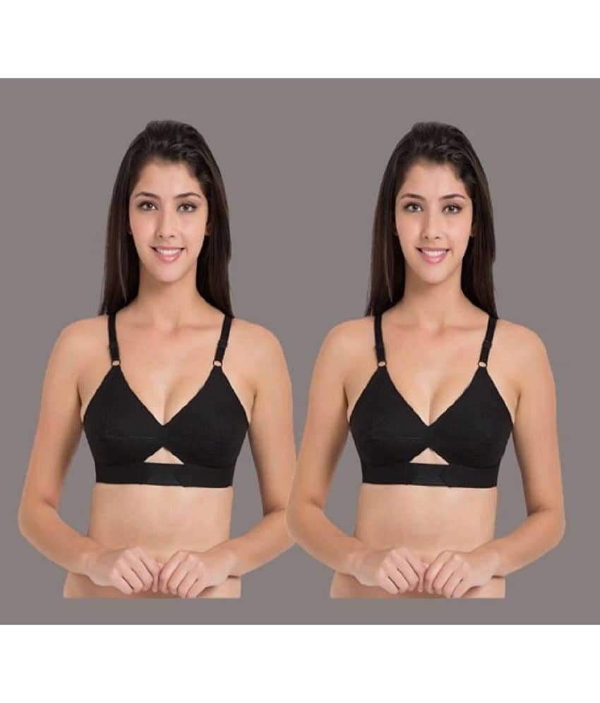 Desiprime - Black Cotton Non Padded Women's Everyday Bra ( Pack of 2 )