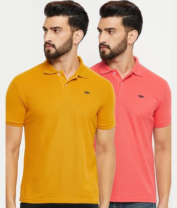 GET GOLF Pack of 2 Cotton Blend Regular Fit Solid Half Sleeves Men's Polo T Shirt ( Mustard )