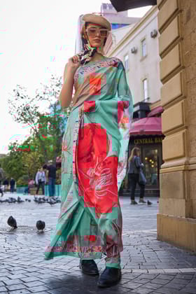Multicolor Printed Crepe Silk Saree