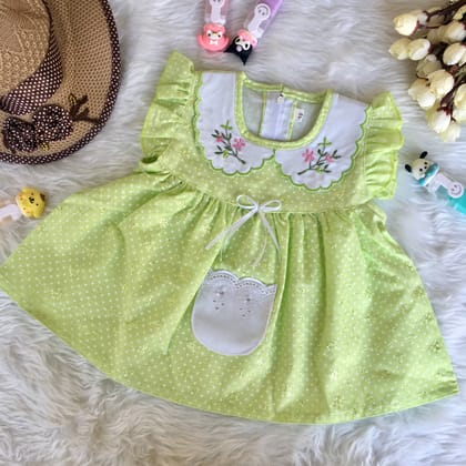 Baby Frock - D.no - 806 - Pista Green-6 - 12 months