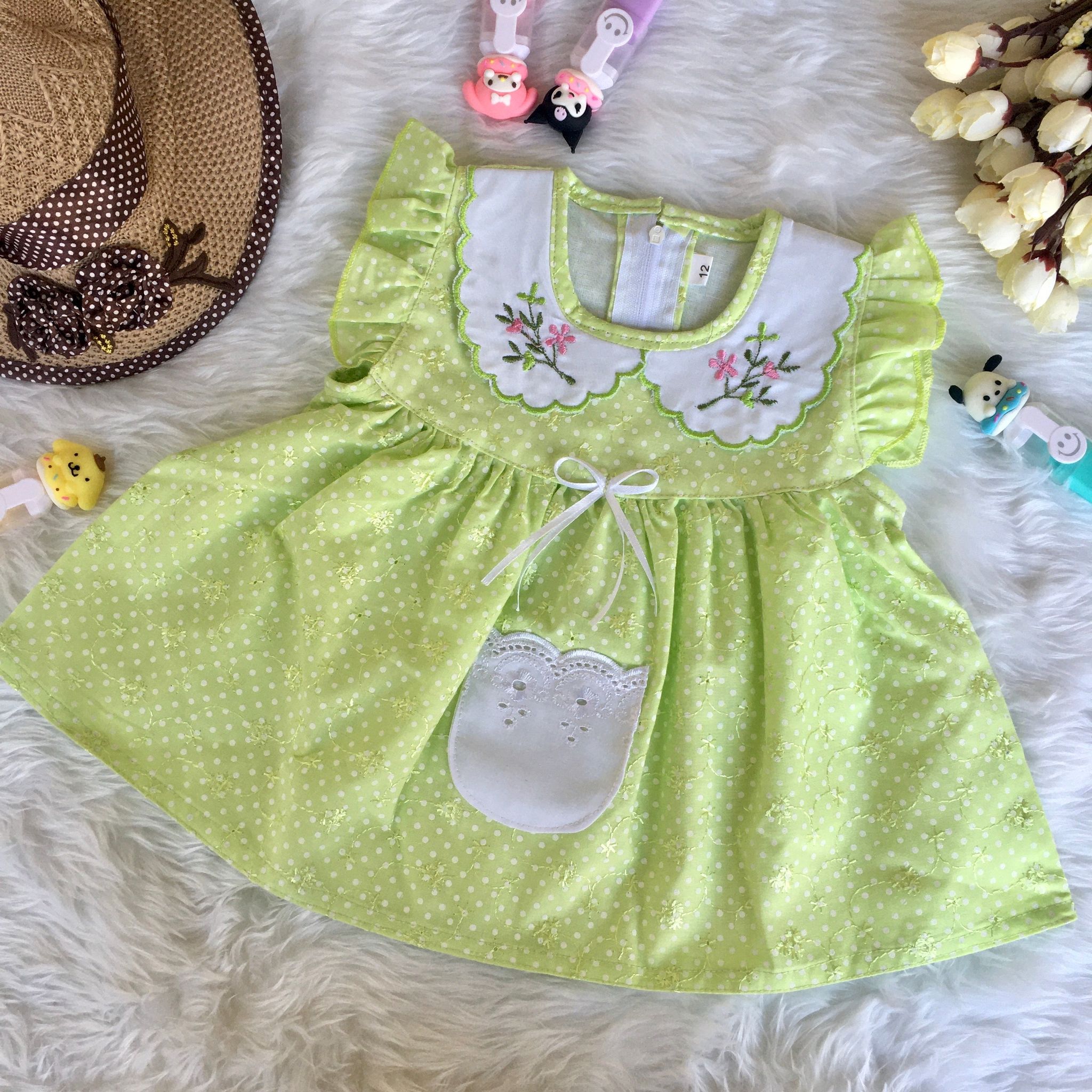 Baby Frock - D.no - 806 - Pista Green-6 - 12 months