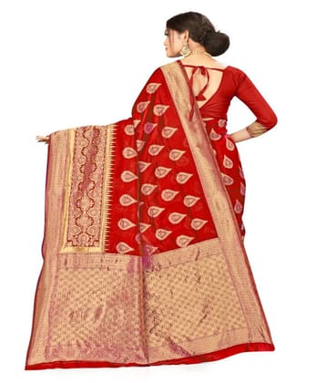 Women's Banarasi Silk Designer Weaving Saree with Unstitched Blouse (Red, 5.50 Mtrs)