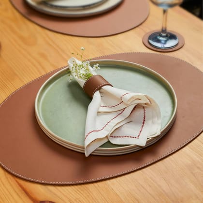 Modella Napkin Holder & Placemats Set Of 4 Cognac-Cognac
