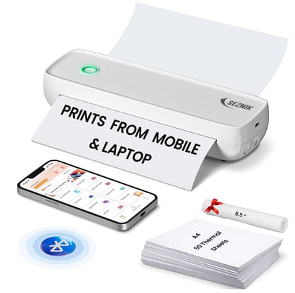 SEZNIK Portable Inkless A4 Thermal Printer | Portable Mini Printer | USB, Bluetooth Printer Android iOS | 1 Year Warranty (ProHD-304dpi-White) SEZNIK Portable Inkless A4 Thermal Printer | Portable Mini Printer | USB, Bluetooth Printer Android iOS | 1 Yea