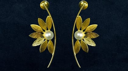 Bilasita Floral Brass Earrings with Pearl Accents | Contemporary Everyday Elegance | Casual Bilasita Floral Brass Earrings with Pearl Accents | Contemporary Everyday Elegance | Casual