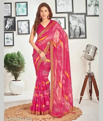 Nandini Creation Chiffon Printed Saree With Unstitched Blouse Piece ( Multicolor )