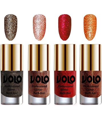 VOLO Professionally Used Glitter Shine Nail Polish Grey,Peach,Red Orange Pack of 4 39 mL