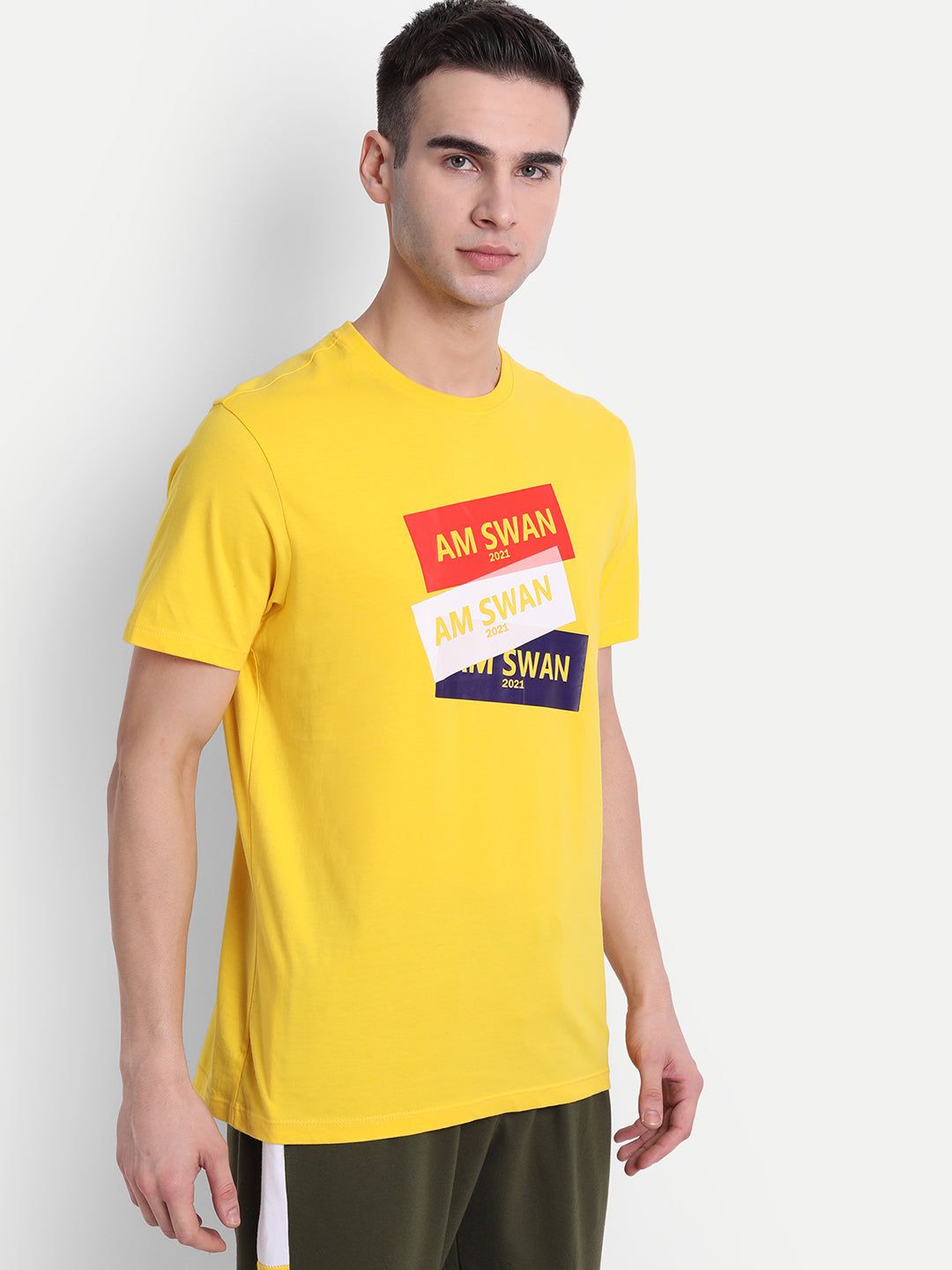 Mens Premium Cotton Printed Half Sleeve Crew Neck T-Shirts-S / Yellow