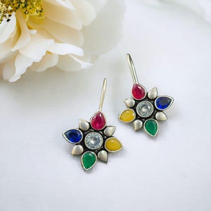 Floral Replica Stone Oxidized Hook Earrings | Sarichka-Multicolor