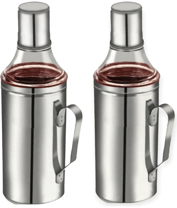 ATROCK Oil Dispenser 1litre Steel Silver Oil Container ( Set of 2 )
