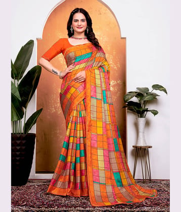 Kanooda Prints Georgette Printed Regular Saree With Unstitched Blouse Piece ( Orange )