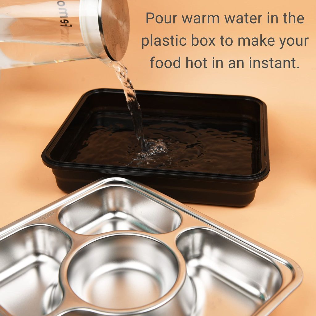 Femora High Steel Container Rectangle Lunch Box for Office-College-School - (Not Leakproof) (4 Pots) - Black