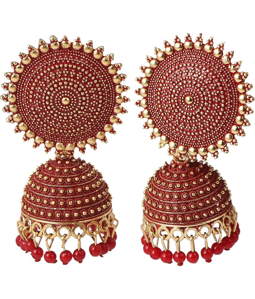 VIKESA Red Jhumki Earrings ( Pack of 1 )