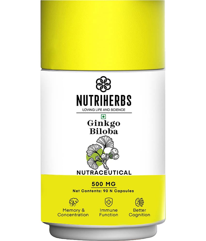 "Nutriherbs Ginkgo Biloba 500 mg Pure Brahmi Extract- 90 Vegan Capsule| For Clarity, Focus & Memory improves Blood Circulation & Brain Functionality