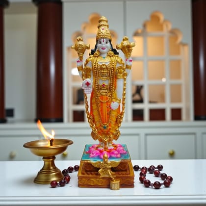 AMS Polyresin Lord Vishnu Idol | Elegant Balaji Statue for Home Temple & Pooja Room | Decorative Lakshmi Narayana Murti on Garuda Base | Hindu God Idol & Spiritual Home D�cor Showpiece | 21.5 cm