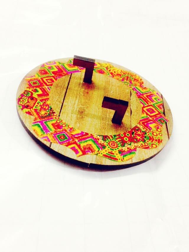 Key Holders - Circle Wooden Base With Khyati's Phulkari Artwork Frame - Ethnic Shoes | Buy online on ZillyBuy