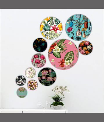 Saf Wood Beautiful modern art round shape design Wall Sculpture Multi - Pack of 11