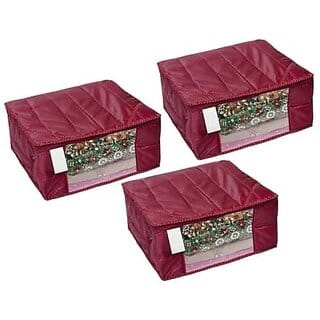 Aronkart Parachute Material 3 Layered Quilted Saree Cover Wardrobe Organizer (Water Resistant) (Pack of 3 Maroon)