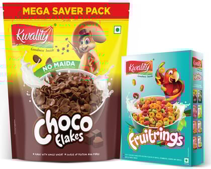 Kwality Choco Flakes 1 Kg pouch and Fruit Rings 375g pouch