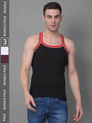 Men's Assorted Pack of 3 Solid Combed Cotton Racerback Styled Gym Vest