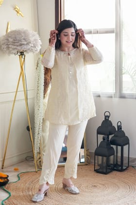 Husan Beige Cutwork Three piece-L