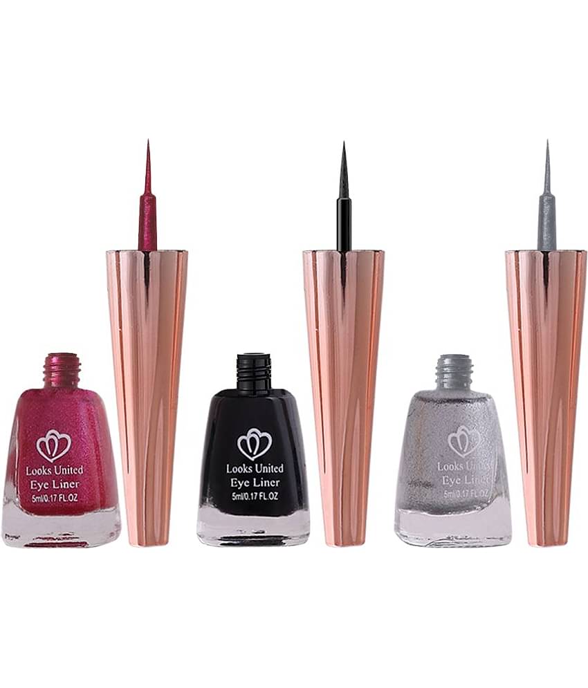Looks United Metallic Long Lasting Intense Single Stroke Fashion Eyeliner (Metallic Blush Pink, Coal Black, Pearl River Silver)Pack Of 3