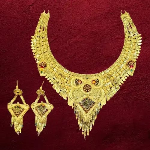 Elegant 1 Gram Gold Necklace Set with Earrings - Minimalist Chic