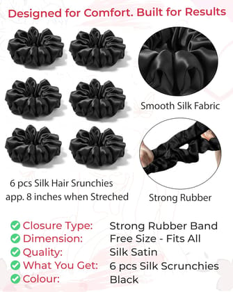 6 Pieces Black Silk Satin Scrunchies