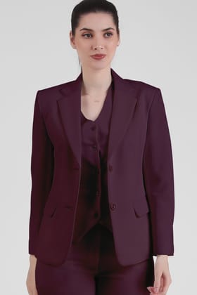 Stretch Crepe Single Breasted Blazer, Plum-XS