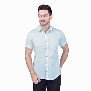 PrintCulture Men Solid Casual Light Blue Shirt