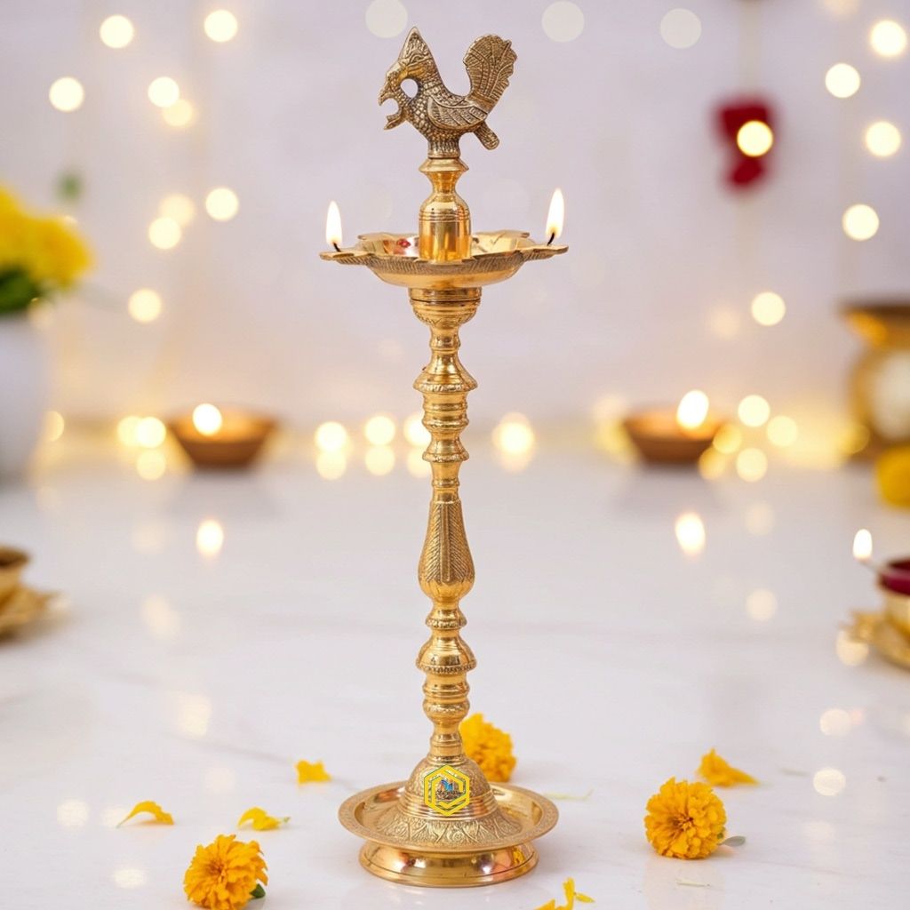 Brass Table Decor Mahabharat Oil Lamp Deepak - Unique Deepak for Temple Use, Height : 36 Inch (FMAS686 H)